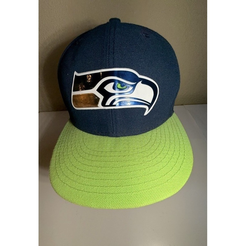 Seattle Seahawks Hat Cap New Era 59Fifty 7 1/2 Fitted Blue Lime Green NFL